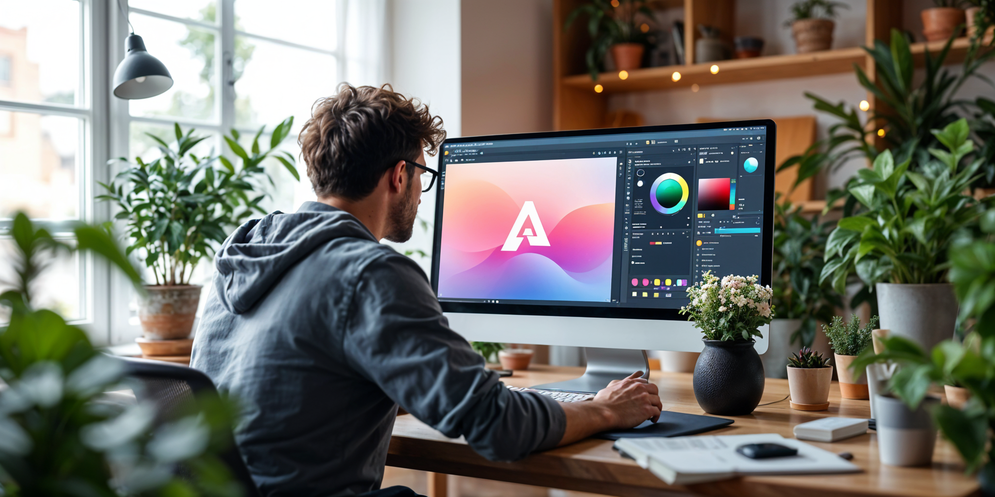 freepik diseador creando un logotipo en pantalla plano med 54191