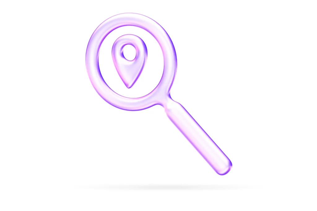 purple translucent search location icon glassmorphism style maps address finding features